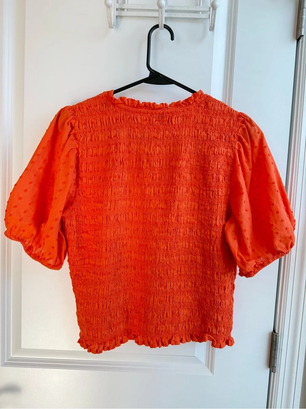 J. Crew Puff Sleeve Textured Voile Smocked Top Orange Cottagecore Preppy Large